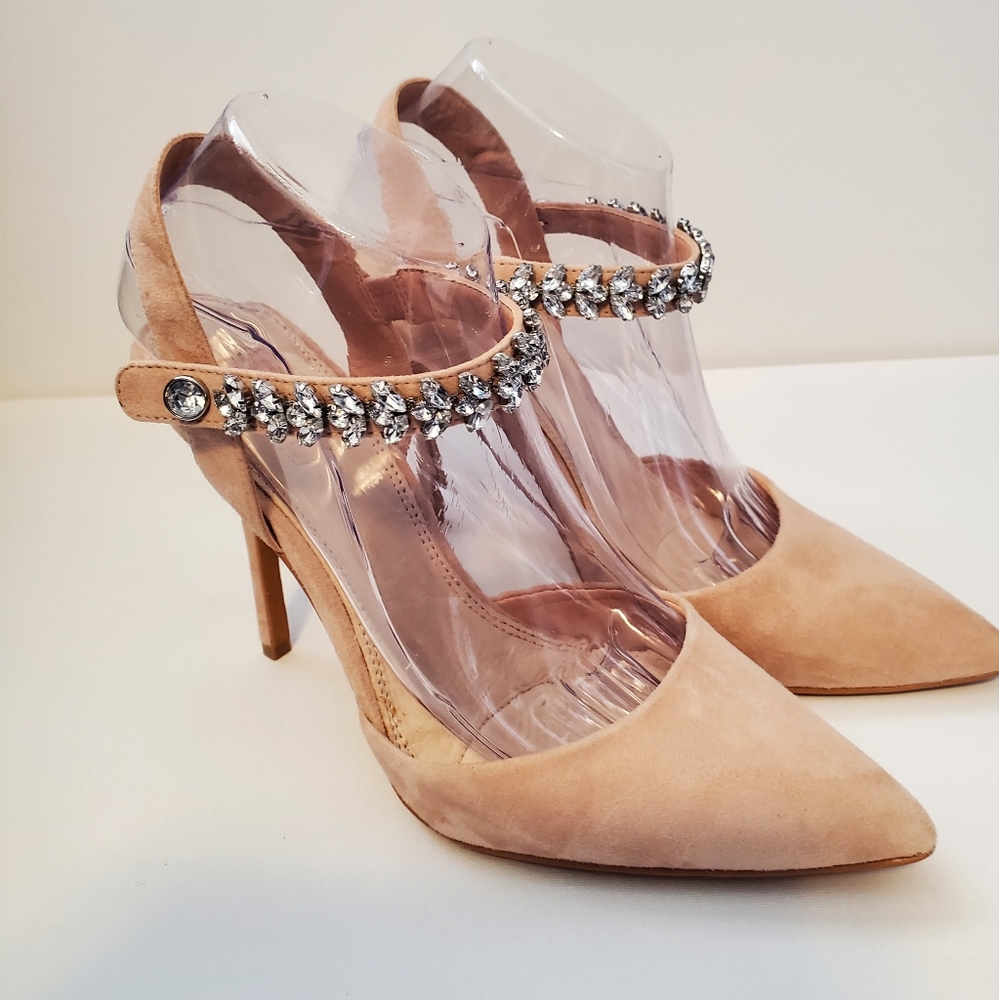 Topshop Nude Suade Stilletto Heels with gemstone ankle straps 😍 size US 8!